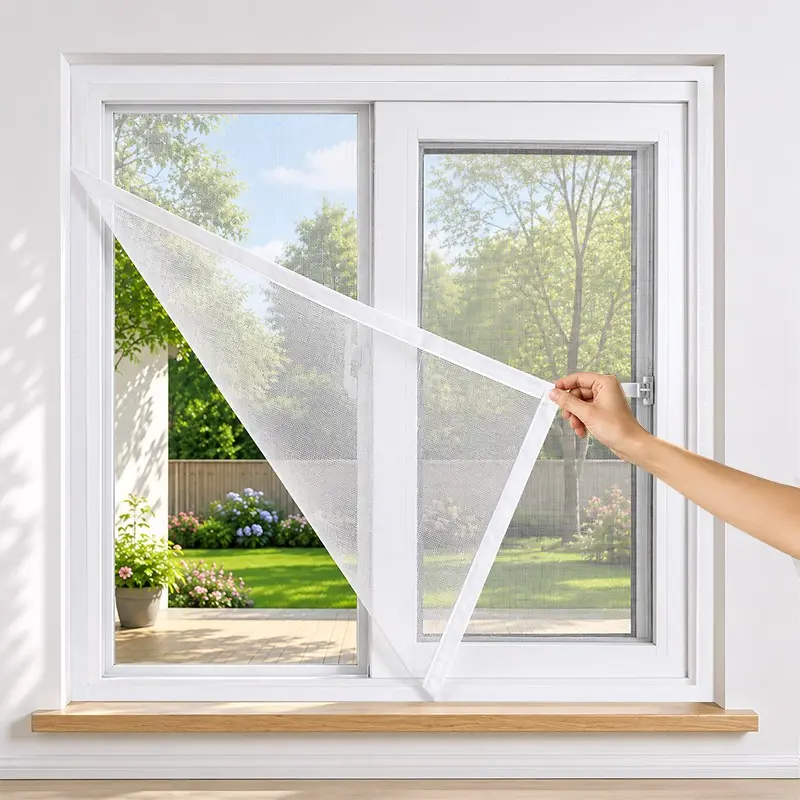 White Self-Adhesive Invisible Window Screen Kit, No-Drill Installation, Breathable Insect-Proof Mesh, Clear View and Natural Light, Suitable for Bedroom, Living Room and Kitchen Windows, Easy Window Kit