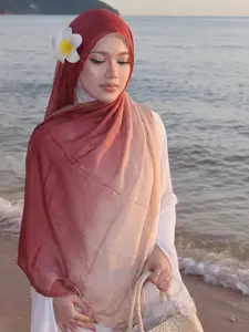 Women's Rust Gradient Light Apricot Hijab, Versatile Muslim Headscarf, Polyester Scarf, Fashionable and Stylish, Perfect for Daily Wear