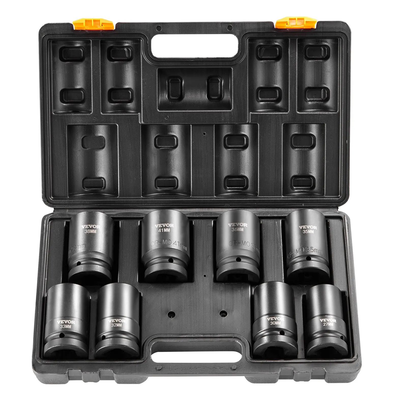 VEVOR 1 in Drive Deep Impact Socket Set, 8-Piece Metric 27-41mm 6-Point Cr-Mo Alloy Steel Kit for Auto Repair, Easy-to-Read Size Markings, Rugged Construction, with Storage Case