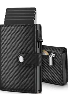 Men's Ultra-Thin Smart Wallet, Carbon Fiber, Holds 9-12 Cards, ID Window, Credit Card Slots, Minimalist Design, Perfect Gift