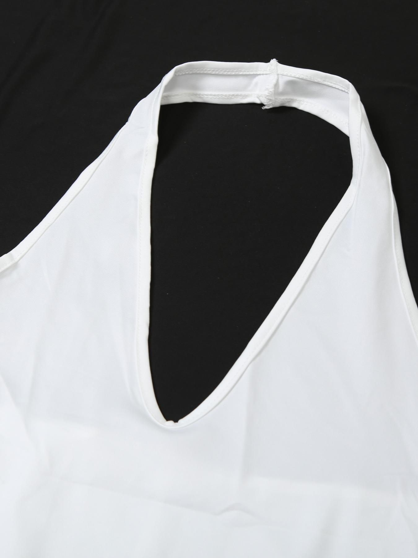 Women's Solid Halter Neck Romper, Basic Casual Sleeveless Backless Romper for Daily Outdoor Wear, Overalls, Womenswear