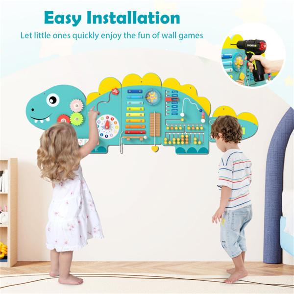 11-in-1 Dinosaur Activity Wall Busy Board Panels-- Wooden Sensory Toy-Green