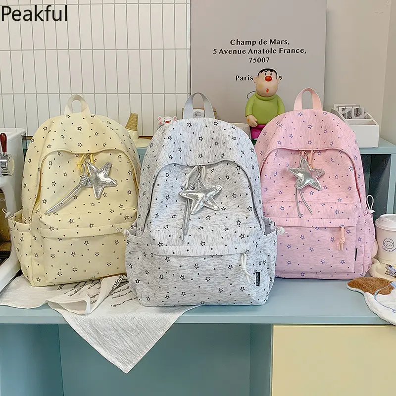 2026 Waterproof Star Backpack for Teen Girls, Durable Oxford Korean Casual School Bag with Large Capacity & Adjustable Shoulder Straps, Cute Daypack for Middle High School & Daily Life