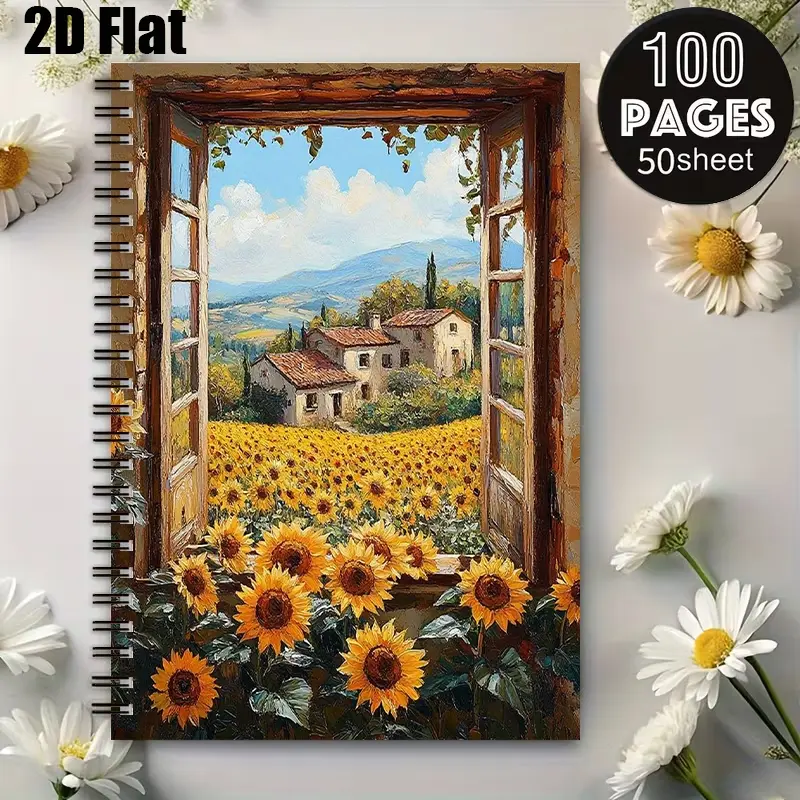 1 Pack Sunflower Field Spiral Notebook, 5.7x8.26 Inch, High-Quality Lined Pages, Durable Binding, Ideal for Daily Journaling, Travel Notes, Camping Log, Perfect Gift for Students, Travelers, Nature Lovers on Thanksgiving, Christmas, Birthdays [2D] F