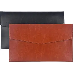PU Leather A5 File Folder Document Holder A5 Envelope Folder with Snap Closure for Receipt 2Packs (Black&Brown)