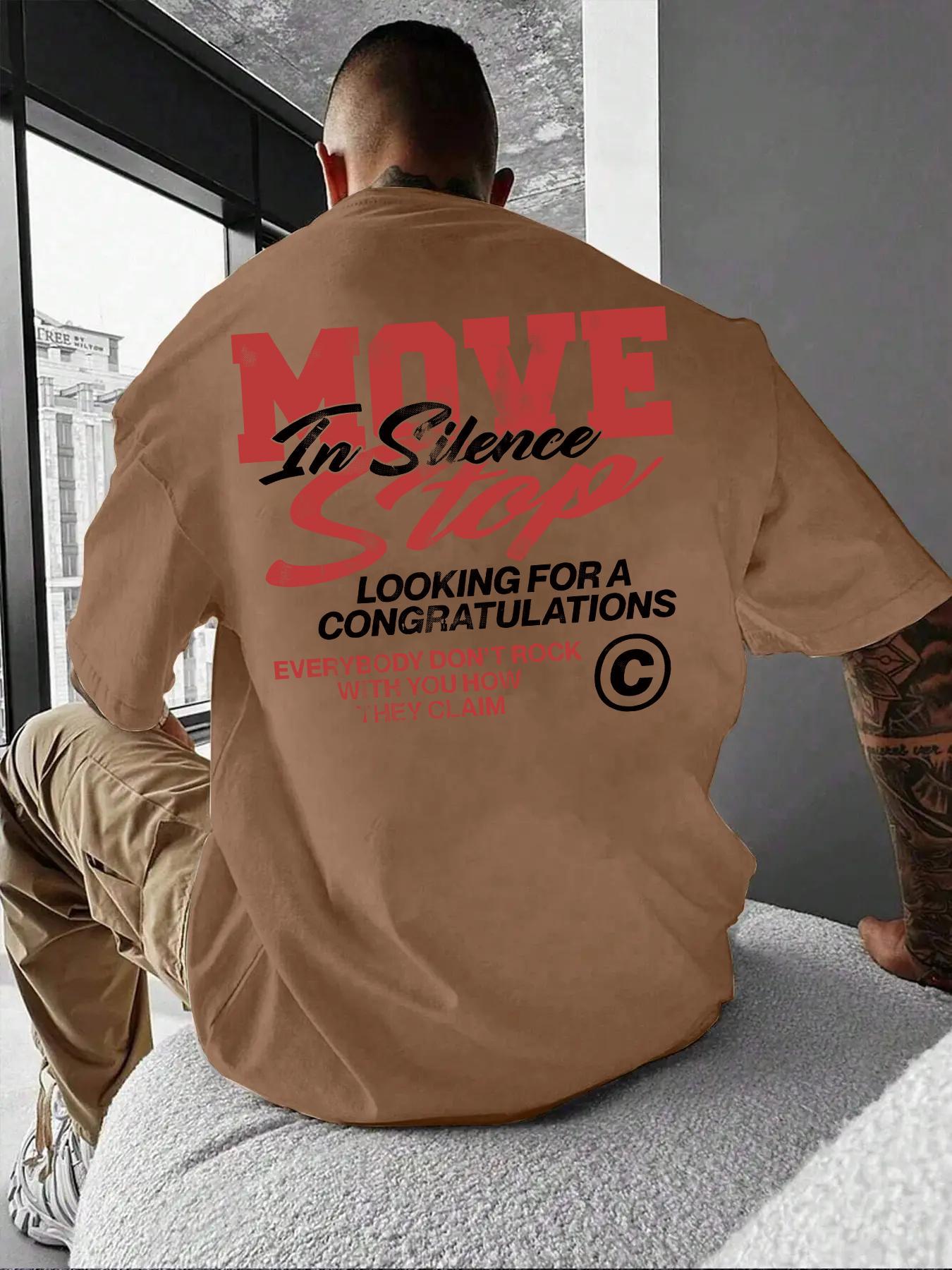 Unisex's Loose Letter Print Round Neck Drop Shoulder Tee, Street Casual Short Sleeve Streetwear Stylish T-shirt for Summer, Unisex's Tops for Daily Wear