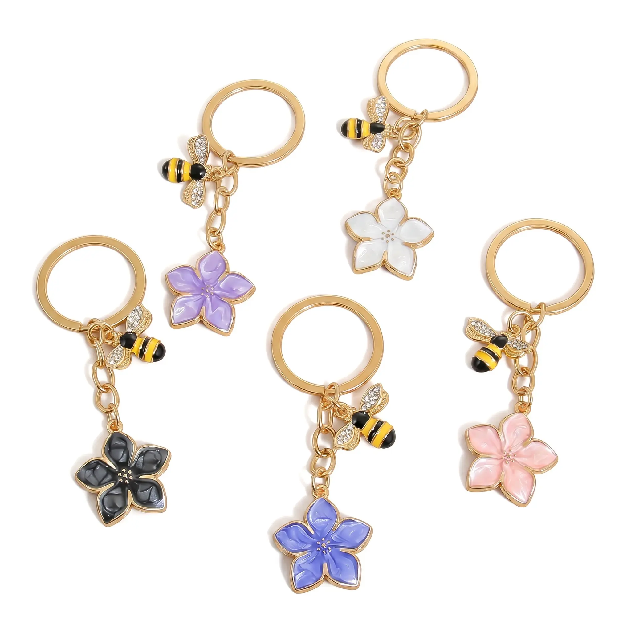 Women's Honey Bee Floral Gold Keychain, Sturdy Anti-Tarnish Bag Charm, 5-Color Handbag Purse Decor, Ideal for Daily Commute-Gift for Girlfriend