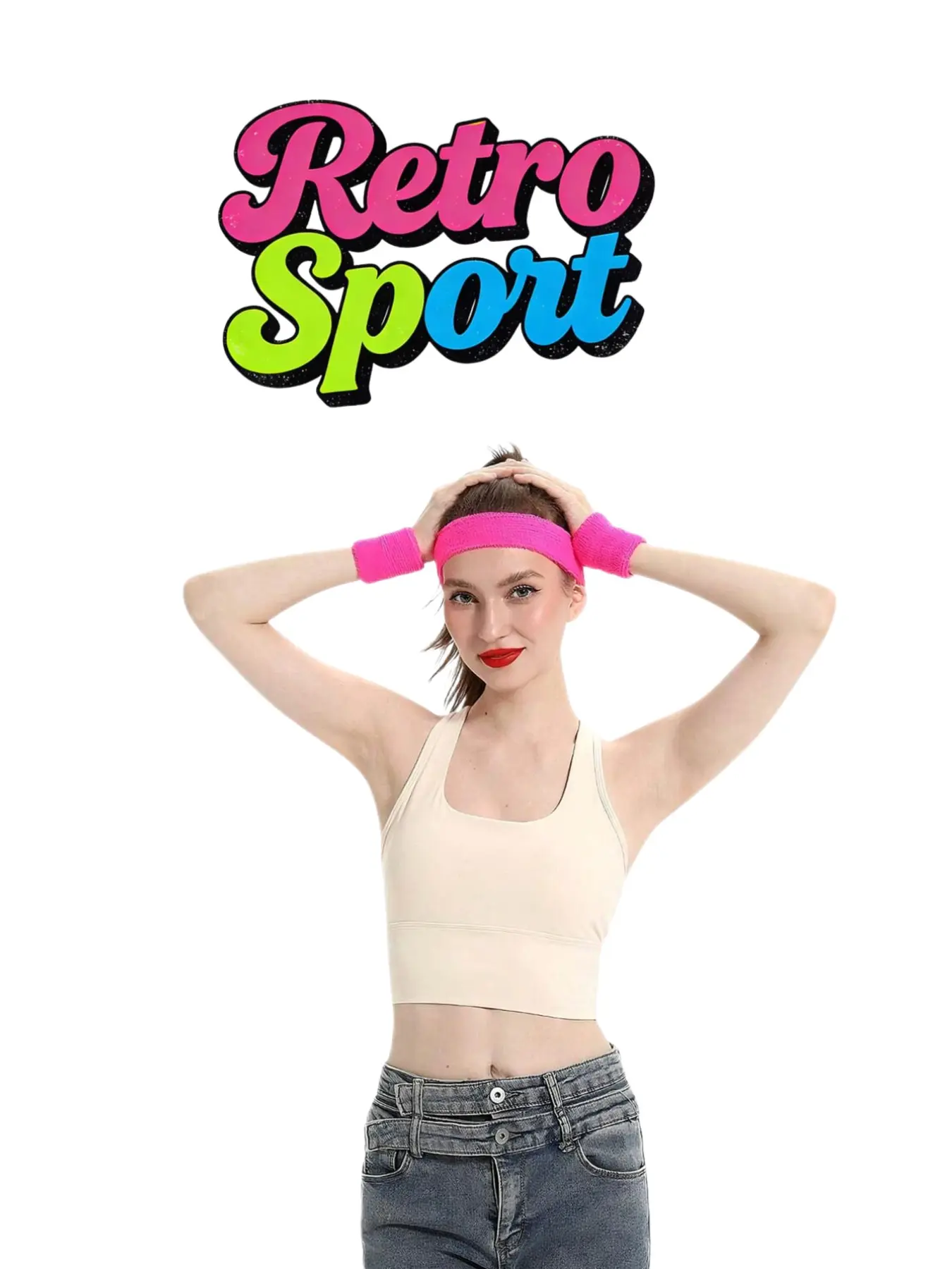 80s Retro Fluorescent Sports Headband Wrist Guard Set, Fitness Disco Party Cosplay Accessories, Vintage Style Gear