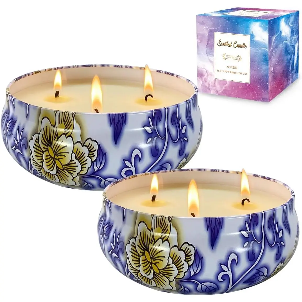 Citronella Candles Outdoor & Indoor, 13.5 oz Scented Candles Set 2 Pack  Soy Wax citronella Candles for Garden Patio Yard  Balcony Camping Backyard