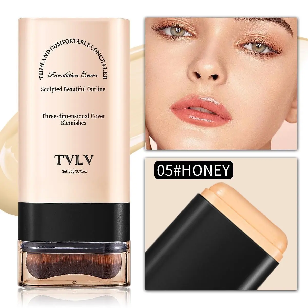 2-In-1 Dual-Ended Concealer and Foundation Stick with Brush, Full Coverage for Mature Skin, Ideal for Dark Circles, Spots, Lines, Lasting Matte Finish