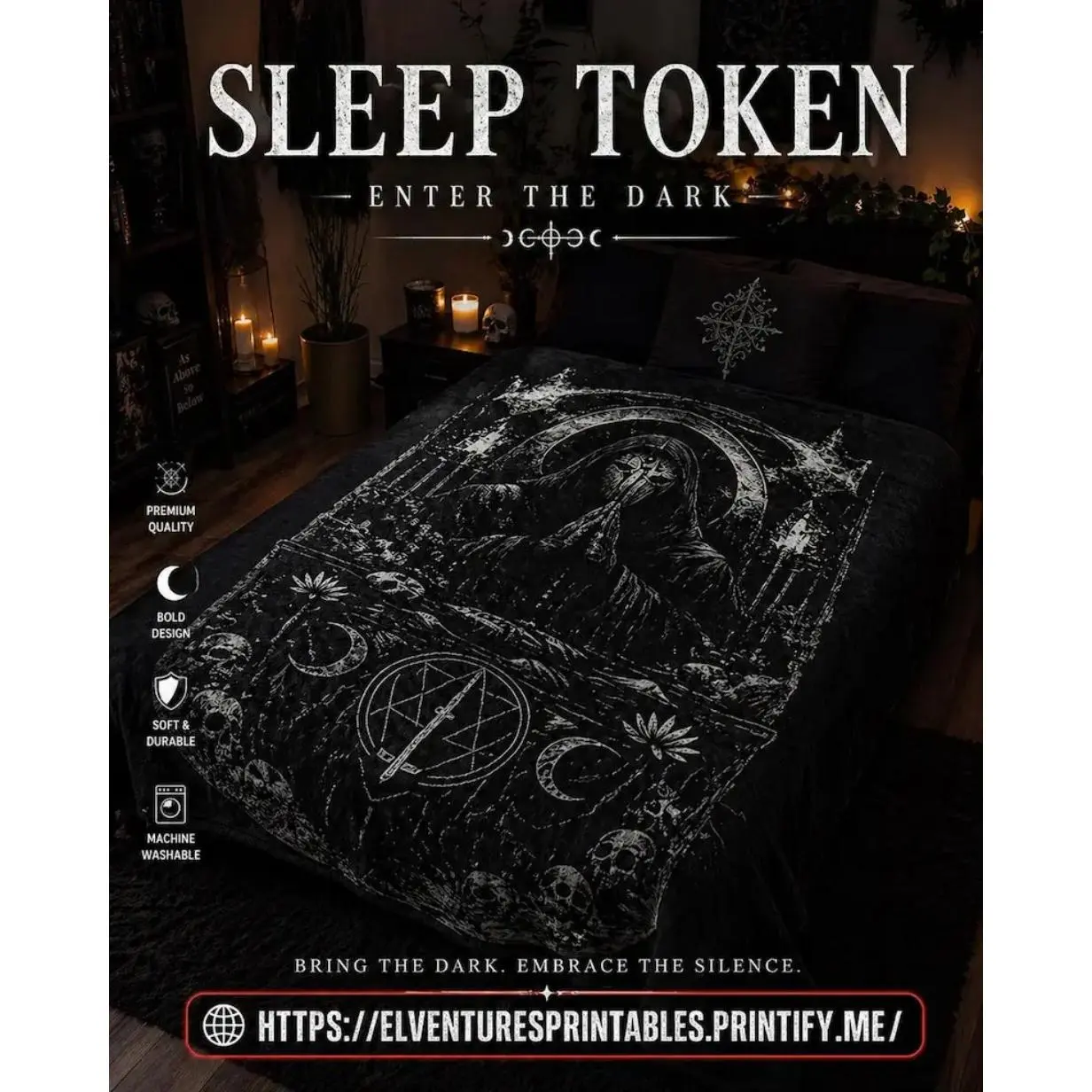 Sleep Token occult priest artwork Velveteen Blanket, Dark Gothic Skulls Crescent Moons Bold Edgy Design Throw Blanket, Badass Alternative Fashion Fans All Seasons Blanket, Adult & Baby Size Soft Cozy Couch Blanket Birthday Anniversary Holiday Christmas Ha