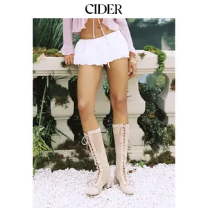 Cider Cotton Low-Rise Broderie Anglaise Bubble Hem Micro Skort for Women