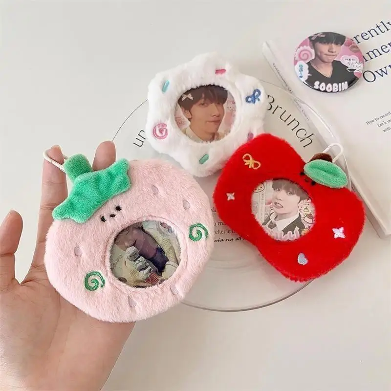 1Pc Cute Plush Card Holder Photocard Holder Idol Photo Display Anime Badge Storage Protective Cover Keychain Bag Pendant Keyring
