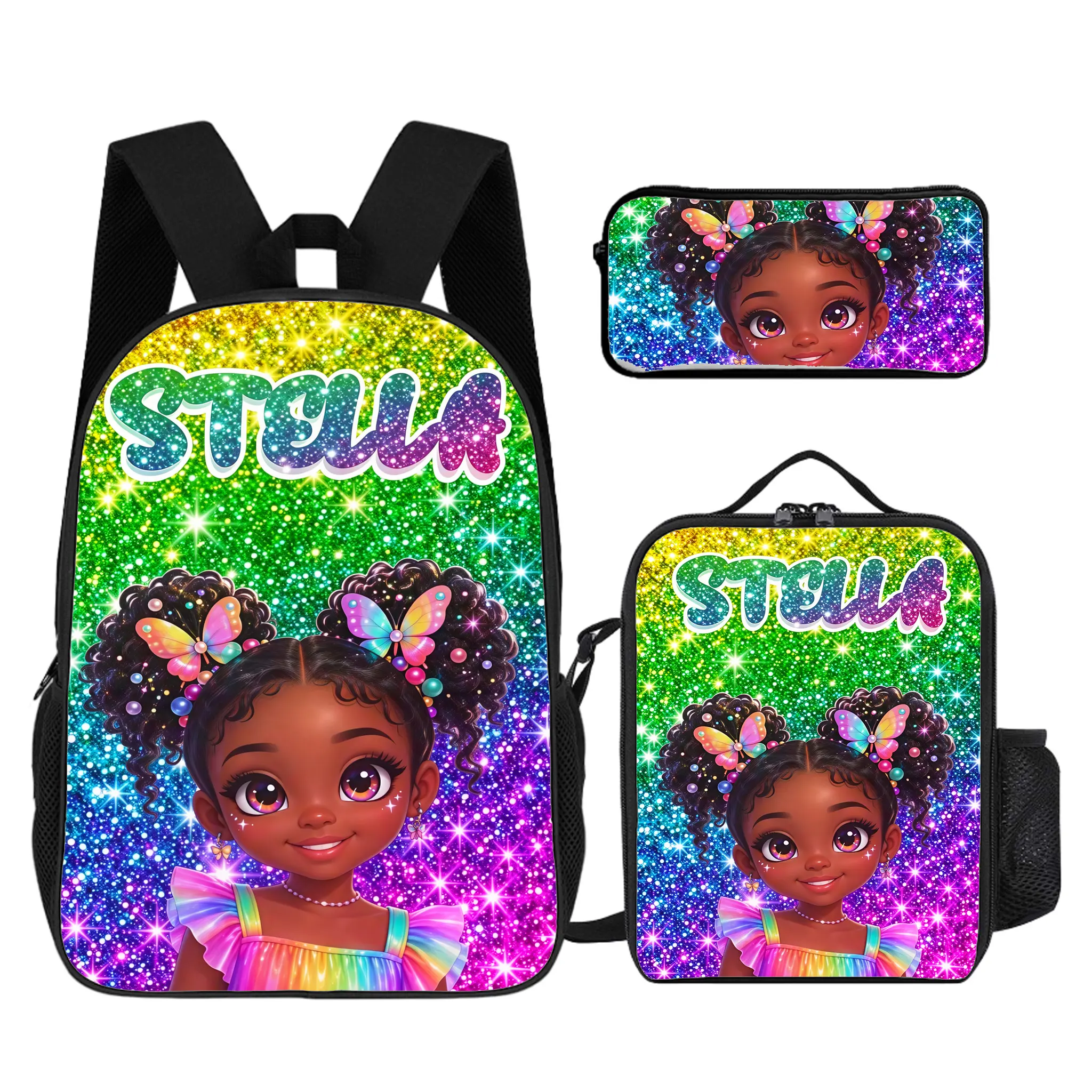 Preschool Back To School Gift For Black Girls, Butterfly Custom Name Backpack Set Equipped With Portable Pencil Case. Cute Fashion Daily Storage Bag For Kids Daily Study.   # TikTokMadeMeBuyIt # GirlsSchoolBackpack # CustomNameGift # KidsBackpackSet