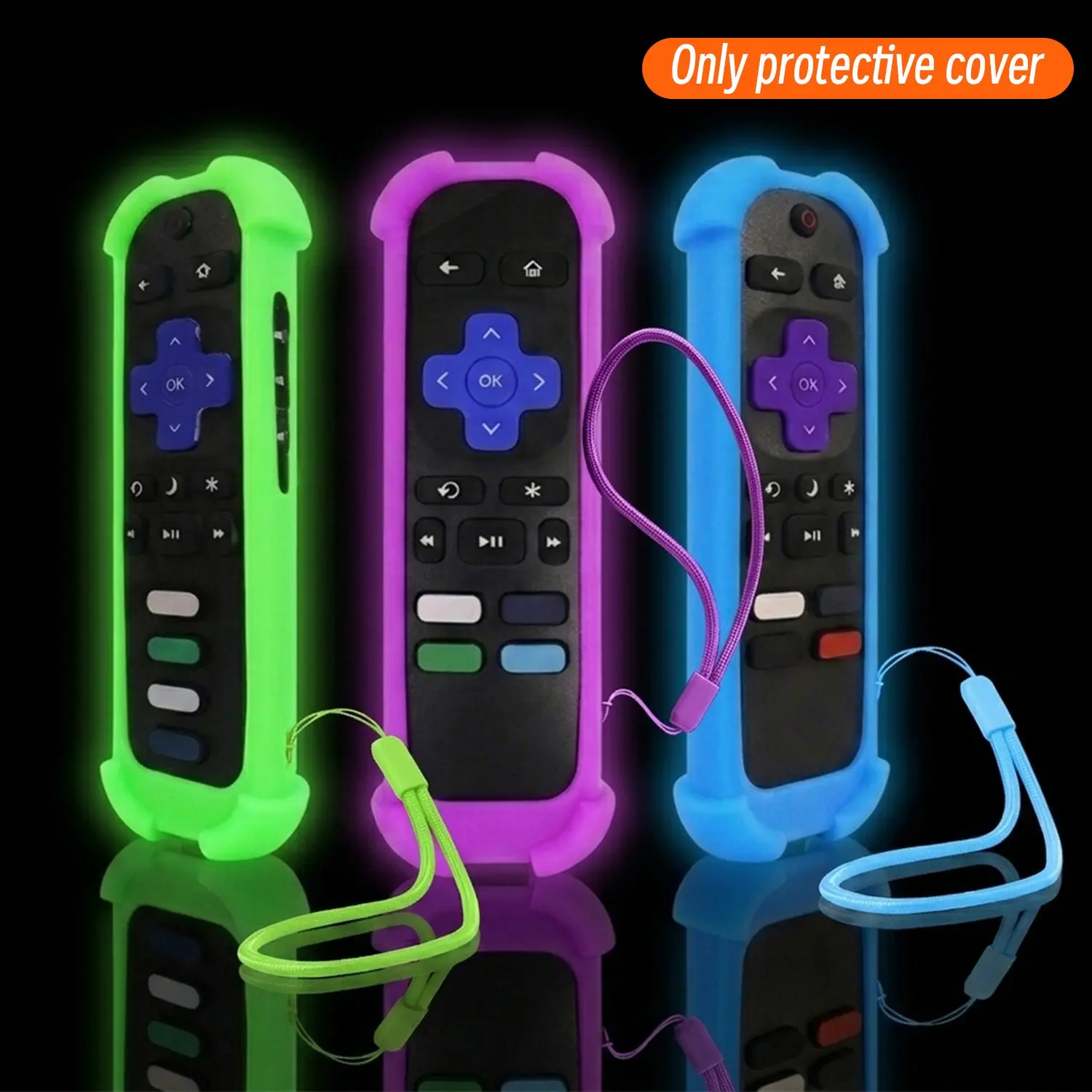 3-Pack Roku Remote Case, Shockproof Silicone Sleeve with Lanyard, Glow-In-Dark Airbag, Compatible with Roku TV Stick/express/premiere/hisense/tcl