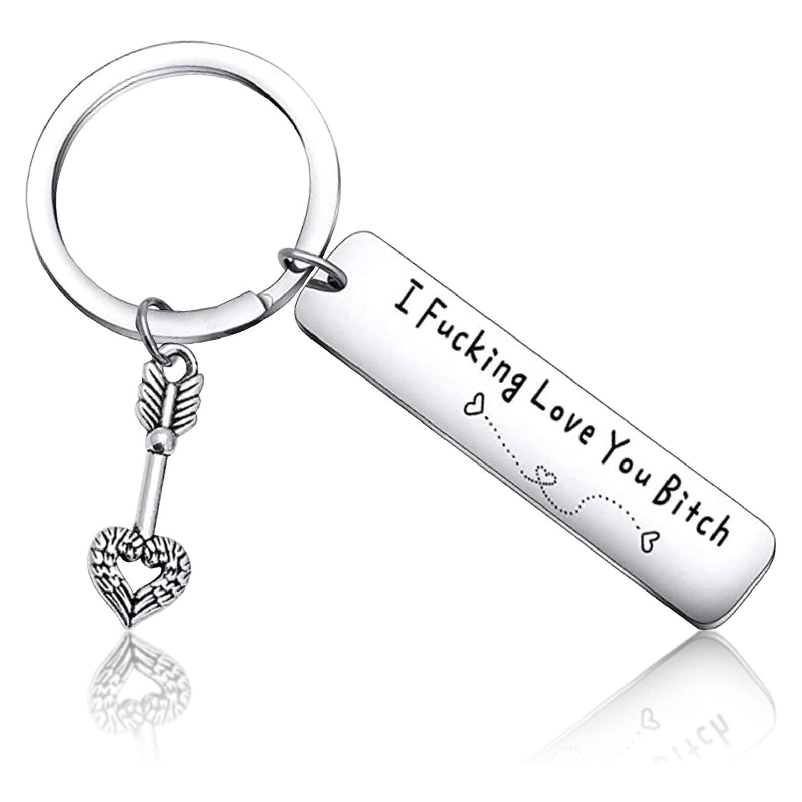 Engraved Stainless Steel Key Chain for Best Friends — 'I Fking Love You Bith' Funny Quote — Durable Friendship Gift for Besties & Female BFFs