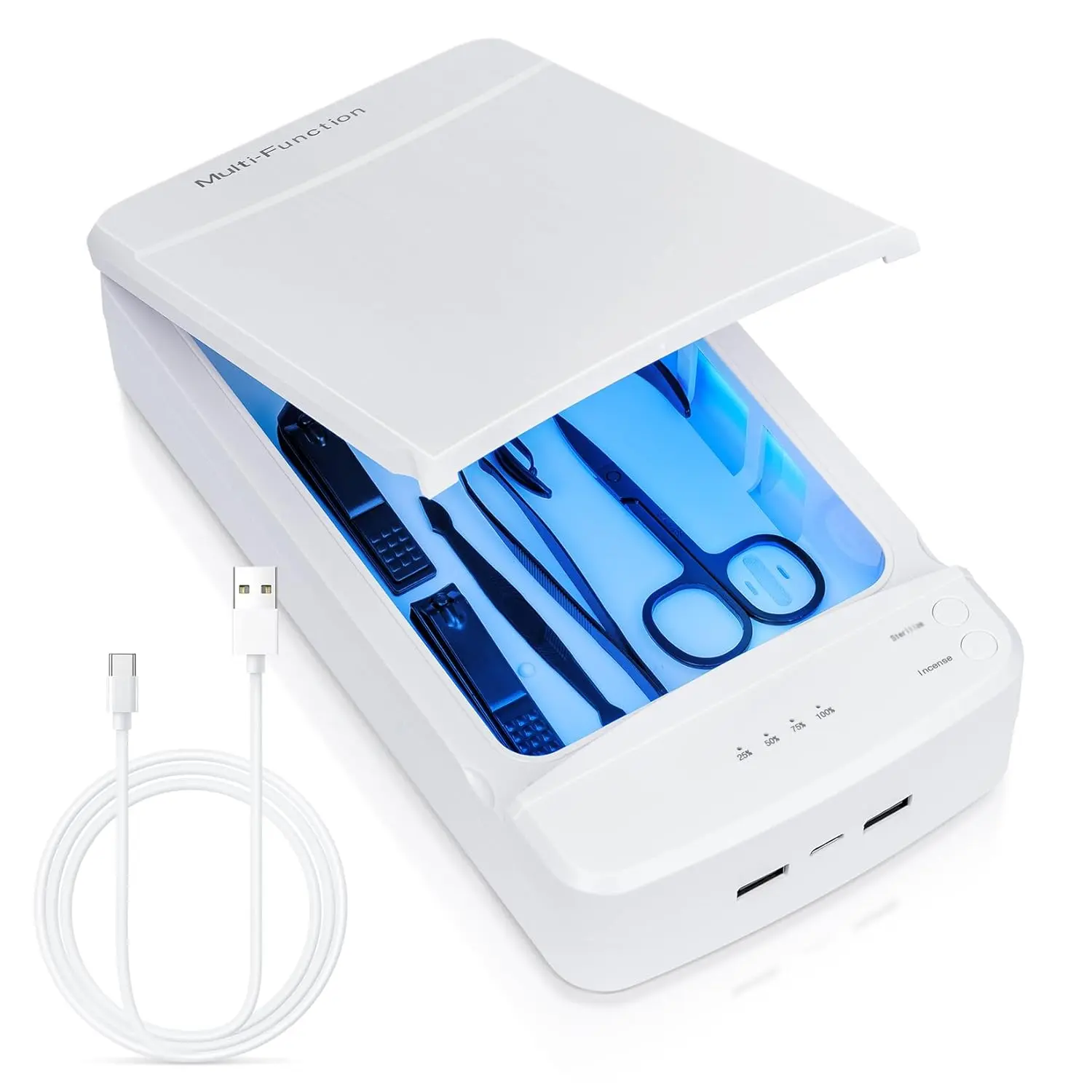 Compact Nail Tool Sterilizer with Blue Light - USB Portable Phone Sanitizer Machine, Home Sterilization Machine for Manicure Salon Tools, Jewelry, Keys (Multiple Uses)