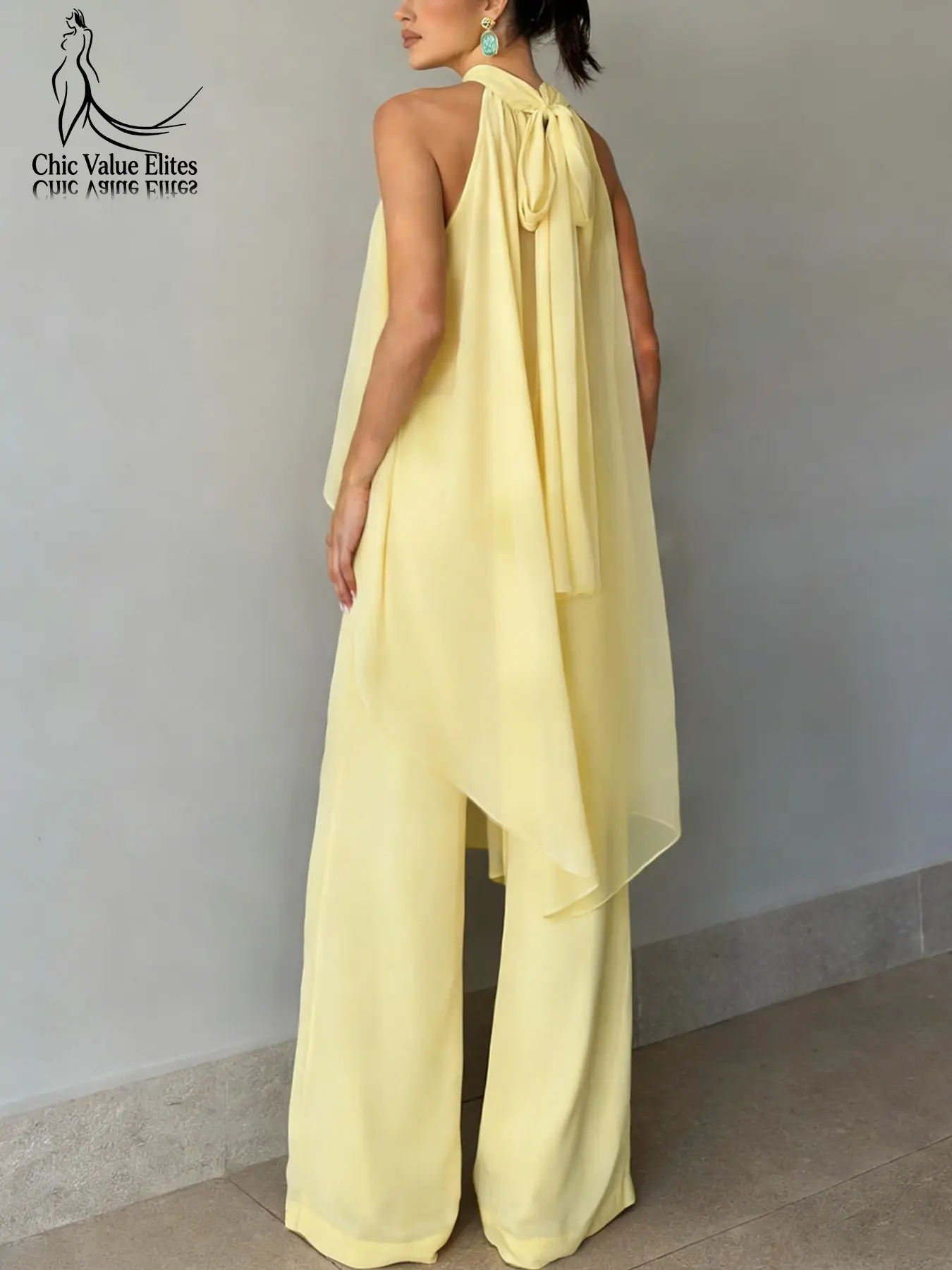 Women's Casual Chic Fashion Halter Neck Vacation Style Commuter Two-Piece Set, European and American Cross-Border Spring Summer Sleeveless Top