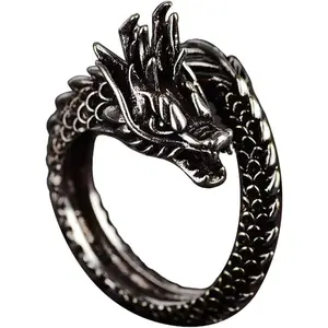 Unisex   Dragon Carved Surface Adjustable  Size Opening Ring