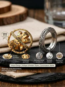 Astronomical Sphere Ring – Rotatable & Foldable Fidget Ring for Anxiety Relief – Spinning Celestial/Star-Chart Design – A Meaningful Gift for Him or Her – Fidget Spinner Rings
