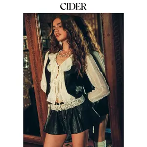 Cider Faux Leather V-neck Button Vest Dealsforyou