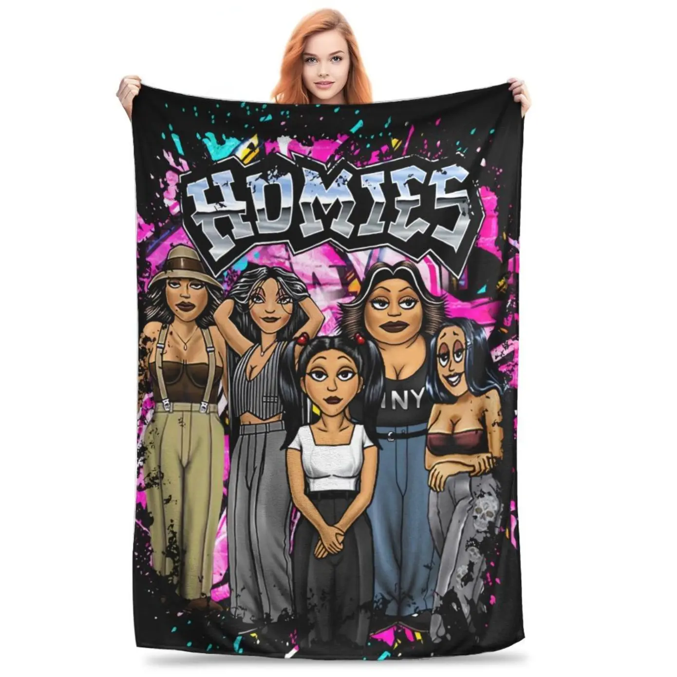 Vintage Graffiti Lil Homies Cholo Chicana Cozy Throw Blanket Comfortable Sofa Style Blanket Creates Relaxing Bedroom Atmosphere Adds Warmth For Daily Lifestyle Afternoon Naps Hispanic Culture Holiday Birthday Fan Gift Blanket