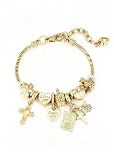 Women's Charm Bracelet, Fashionable Bracelet Style, Cross Bible Heart Crown Angel Pendant Snake Bone Chain Jewelry, Personalized Daily Party Accessory