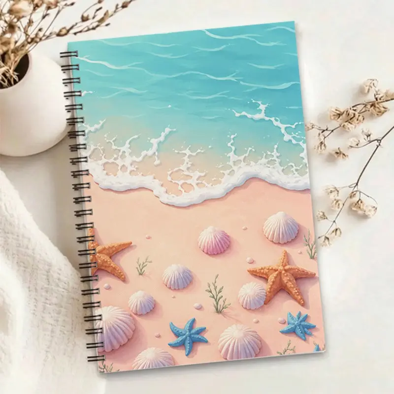 1pc Coastal Beach Themed Notebook, Cute Starfish & Seashell Cover Journal, Portable Daily Planner for Writing, Sketching, Note-Taking, Perfect Gift for Beach Lovers