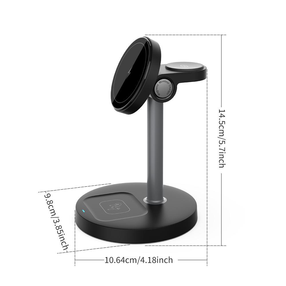 3 in 1 Wireless Charging Stand, 15W Fast Wireless Charger, Multifunctional Charging Station for iPhone 12-16 Series, Samsung S24 S23, Apple Watch & AirPods