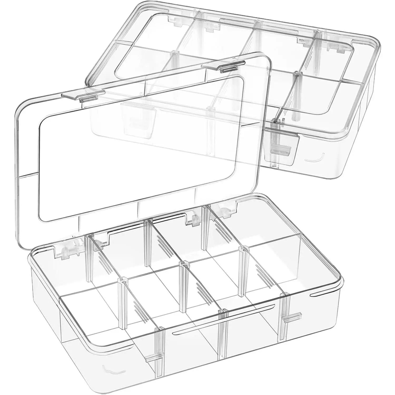 2-Pack Smooth Thickened PP Bead Organizer Boxes, Small 8-Grid Plastic Storage Containers with Removable Dividers for DIY Needlework Crafts, Candies Snacks