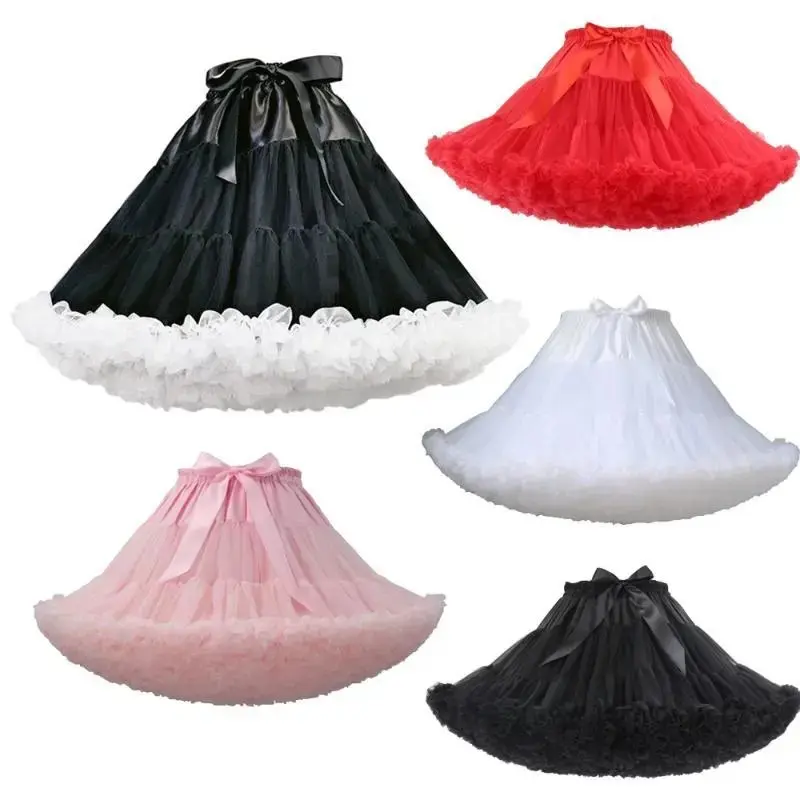 Womens 3-Layered Pleated Tulle Petticoat White Black Pink RedTutu Puffy Party Cosplay Skirt Womenswear Bottom Cute Maxi Basic Minimalist