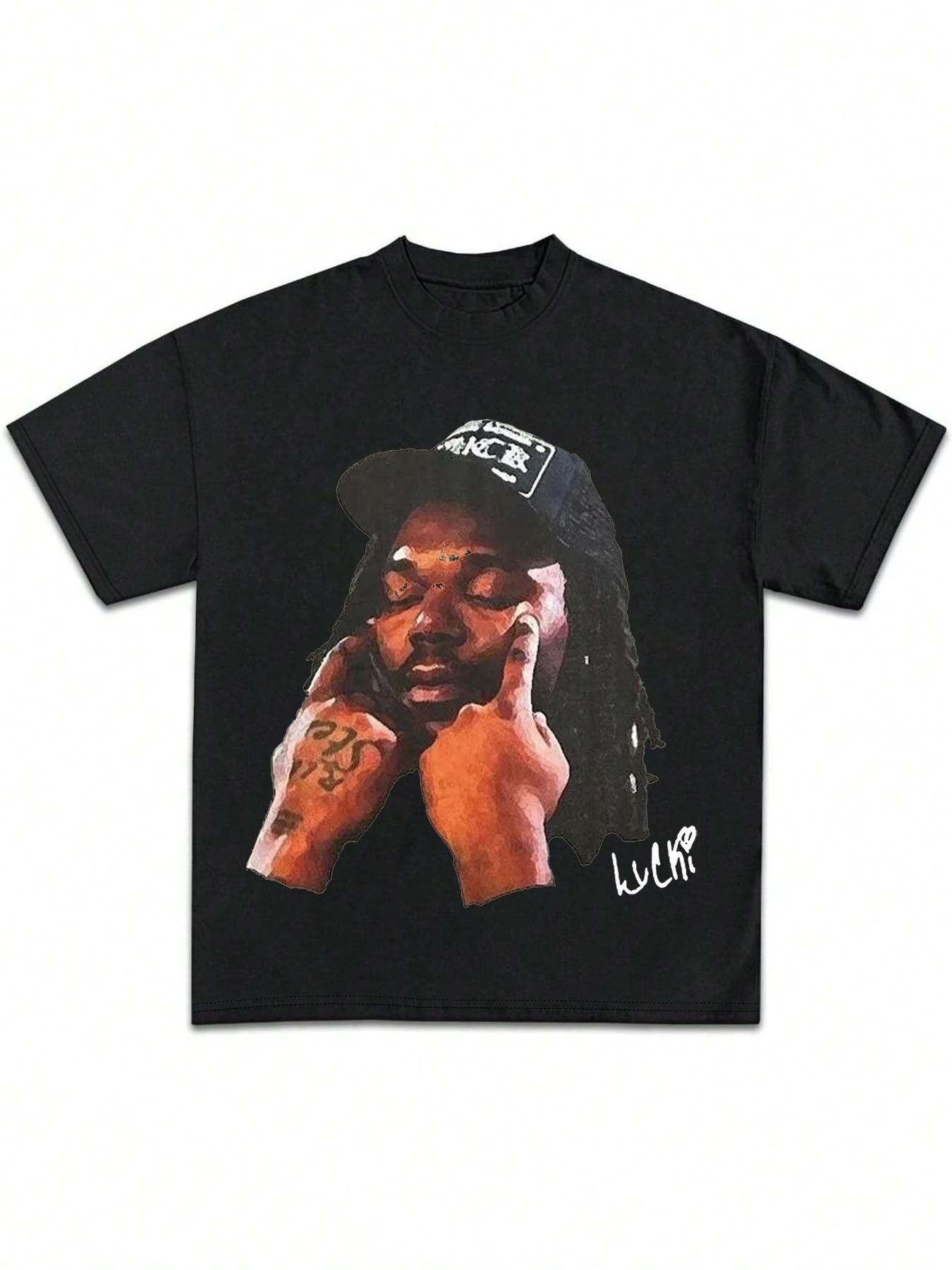 Unisex's Rapper Graphic Print Round Neck Tee, Fashion Casual Short Sleeve T-shirt for Daily Wear, Unisex Top for All Seasons