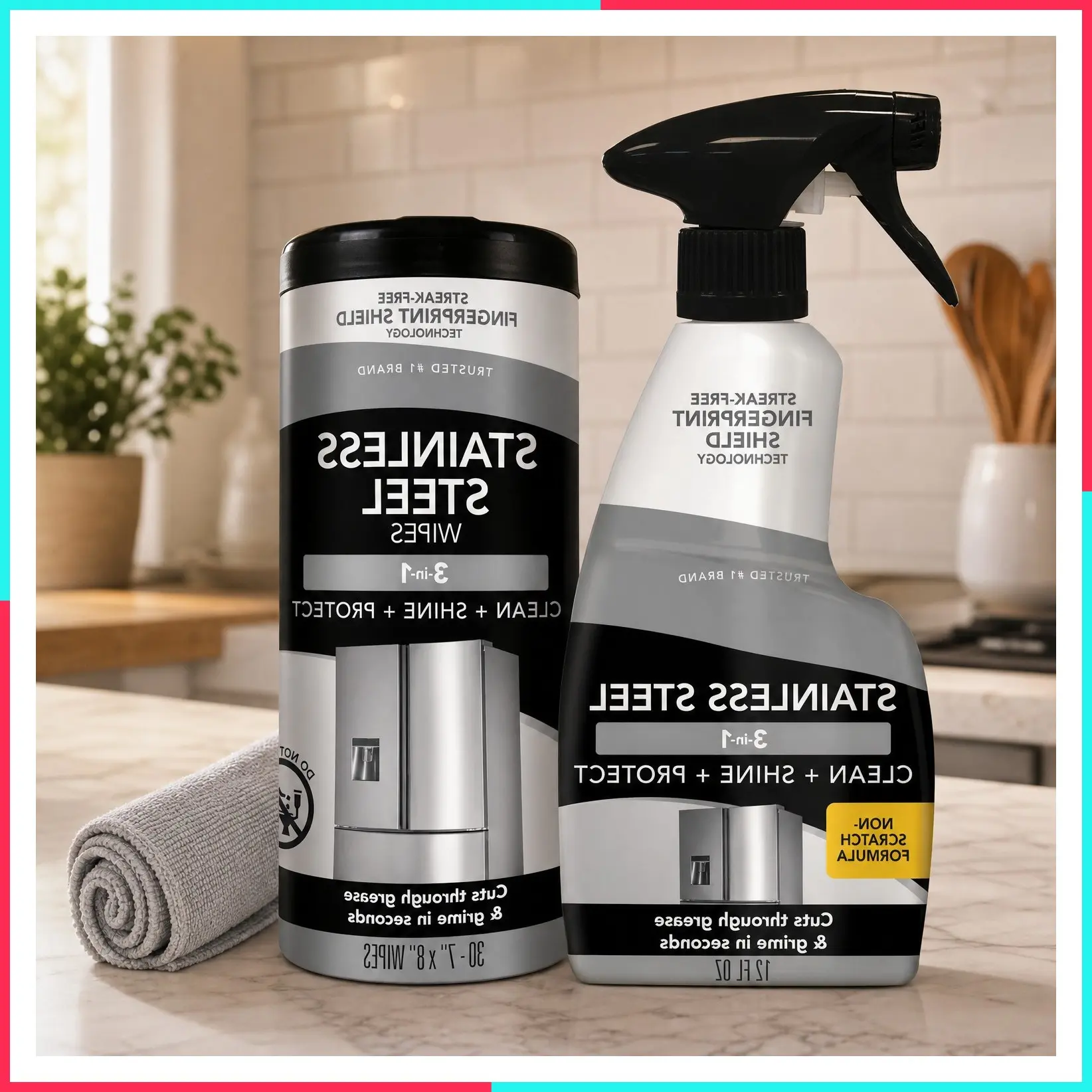Stainless Steel Cleaner & Polish Kit, 3-Piece - Spray, Wipes & Cloth, Anti-Fingerprint, Removes Grease, Water Spots, Streaks & Residue, Polishing Cleaner Safe for Appliances, Sinks & Grills