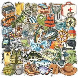 50Pcs Double Transparent Cartoon Fishing Graffiti PET Stickers Waterproof for Fishing Box Water Bottle Journal
