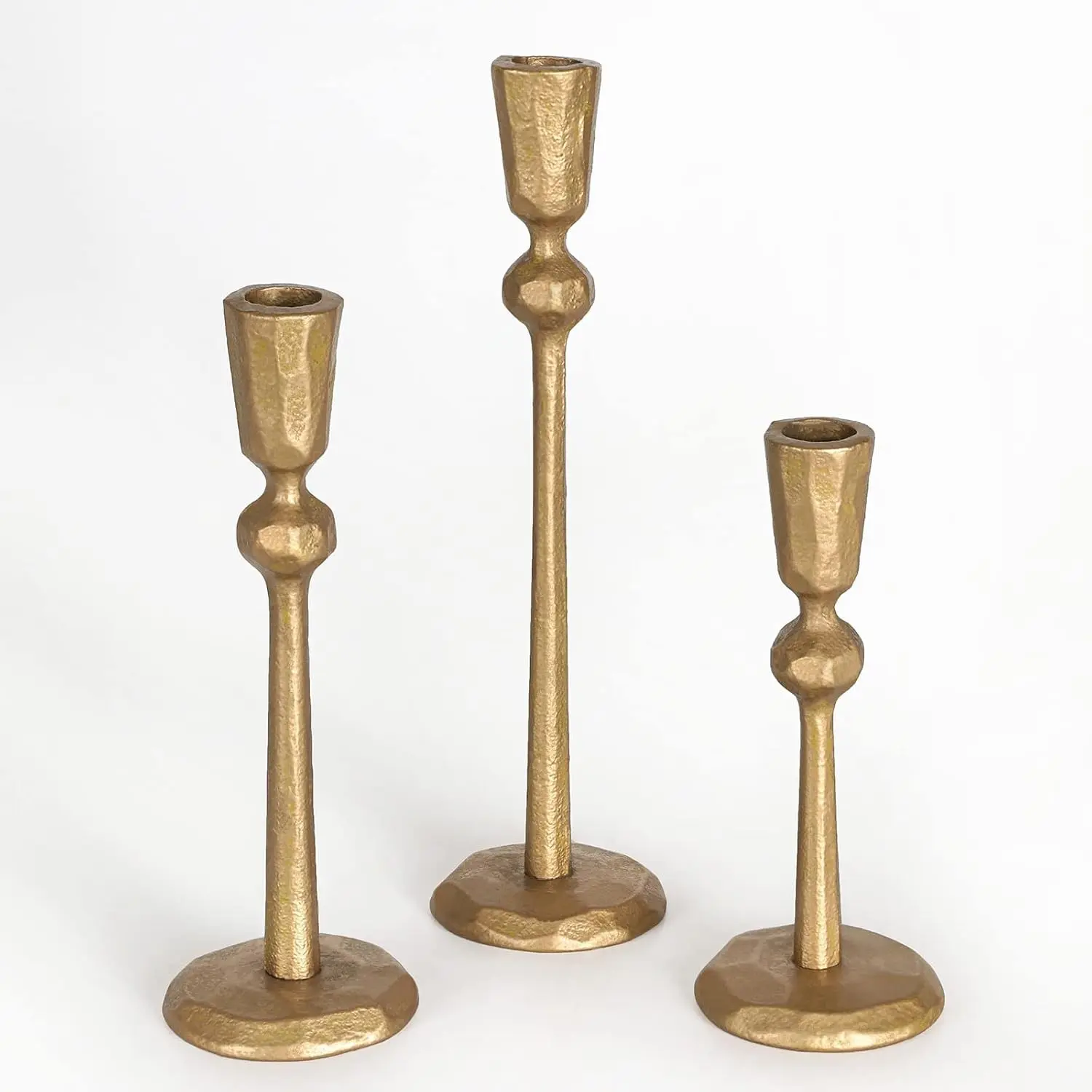 Antique Brass Iron Taper Candle Holder - Set of 3 Decorative Candle Stand | Candlestick Holder for Wedding, Dinning, Party