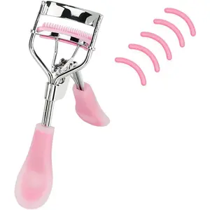 Stainless Steel Eyelash Curler with Built-in Comb Pinch Pain-Free Suitable for Any Eye Shapes and Sizes, with 5 Silicone Refill Pads (Hazy Pink)
