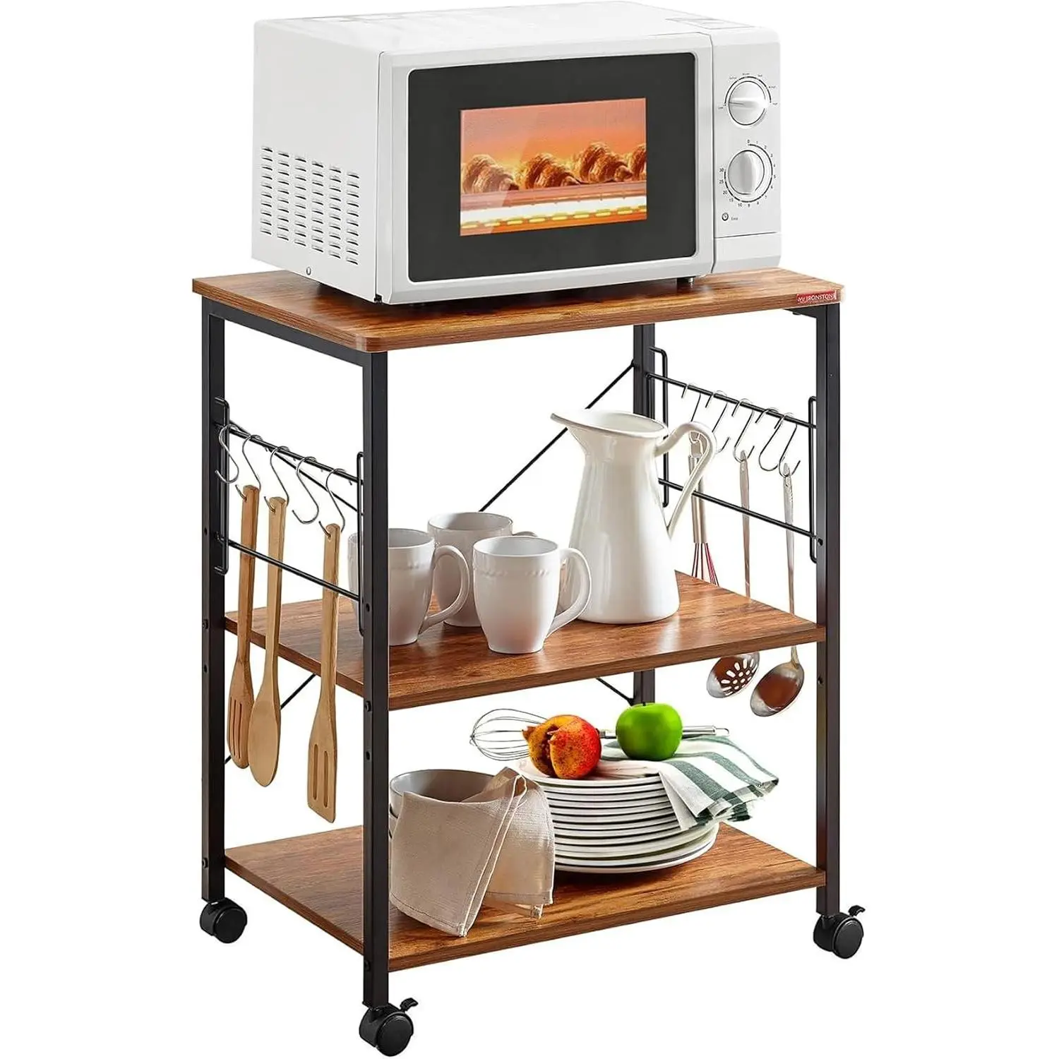 Microwave Cart 23.7'' for Small Space, 3-Tier Microwave Stand Coffee Cart Rolling Kitchen Utility cart on Wheels, Vintage
