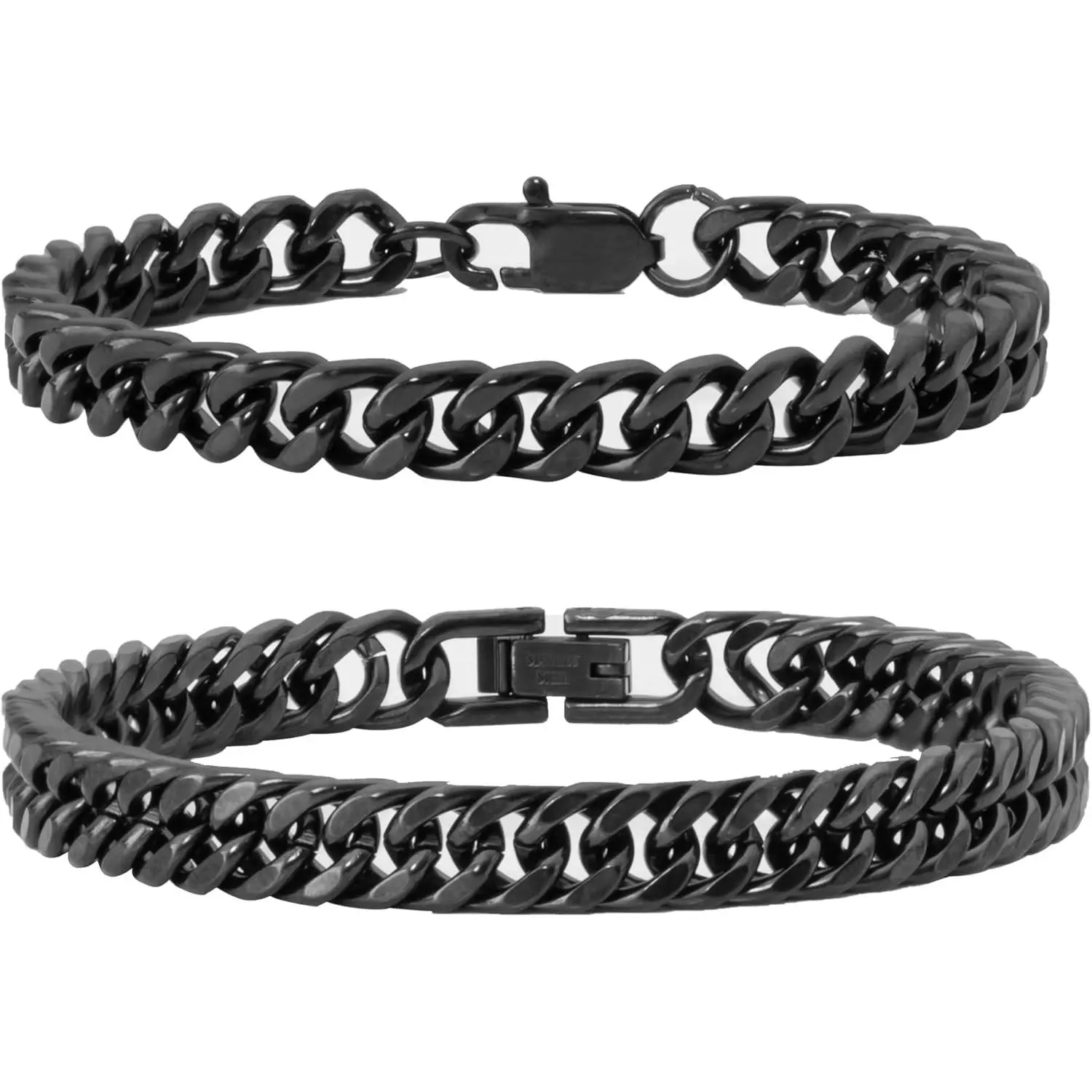 2PCS Stainless Steel Bracelets for Men| Cuban Link Bracelet Stainless Steel Mens Silver/Gold/Black Bracelet Set 7.5/8.3/9 Inches Gifts for Mens Metal Bracelets