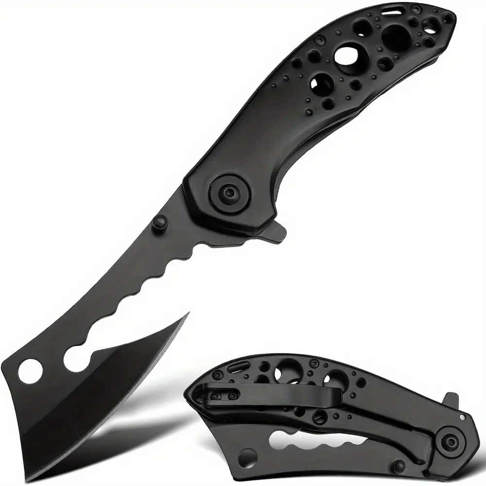 Cool Folding Pocket Knife with Clip, Cleaver Style Blade D2 Heavy Tactical Camping Folding Knives for Men for Outdoor, Hiking, Survival, EDC Tools Christmas Gifts