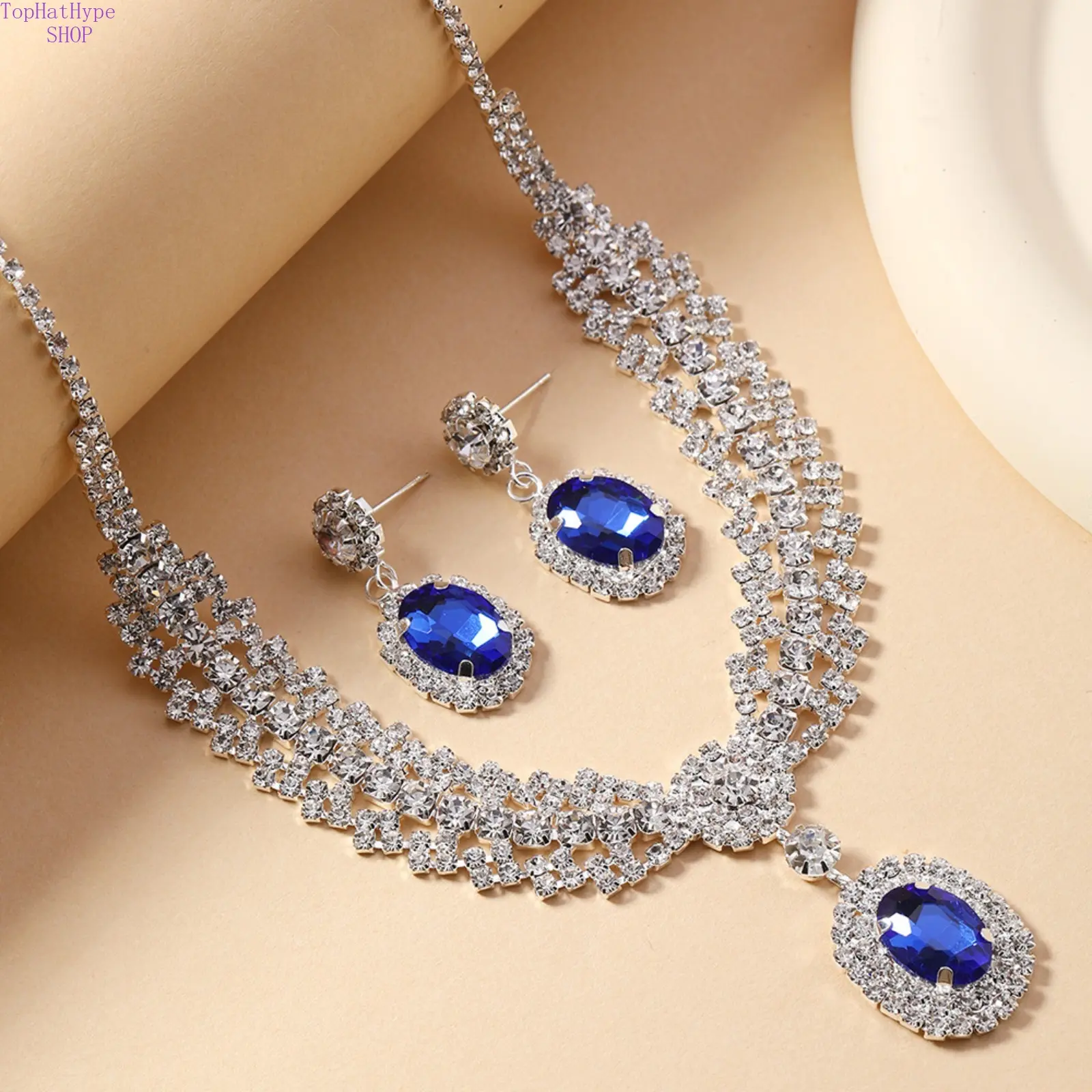 Women's Fashion 2-Pcs Vintage Rhinestone Teardrop Jewelry Set - Sparkling Drop Earrings, Dainty Clavicle Necklace, Luxury Matching Accessories for Women, Jewellery Gift Set, Necklaces Earrings Set