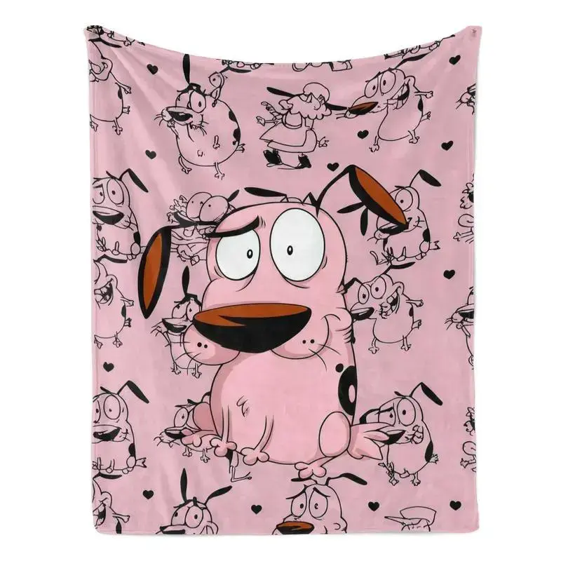 Courage the Cowardly Dog Soft Pink Cartoon Blanket - Wrinkle Resistant, Machine Washable, Durable Modern Animal-Themed Flat Weave Textile Throw to School blanket