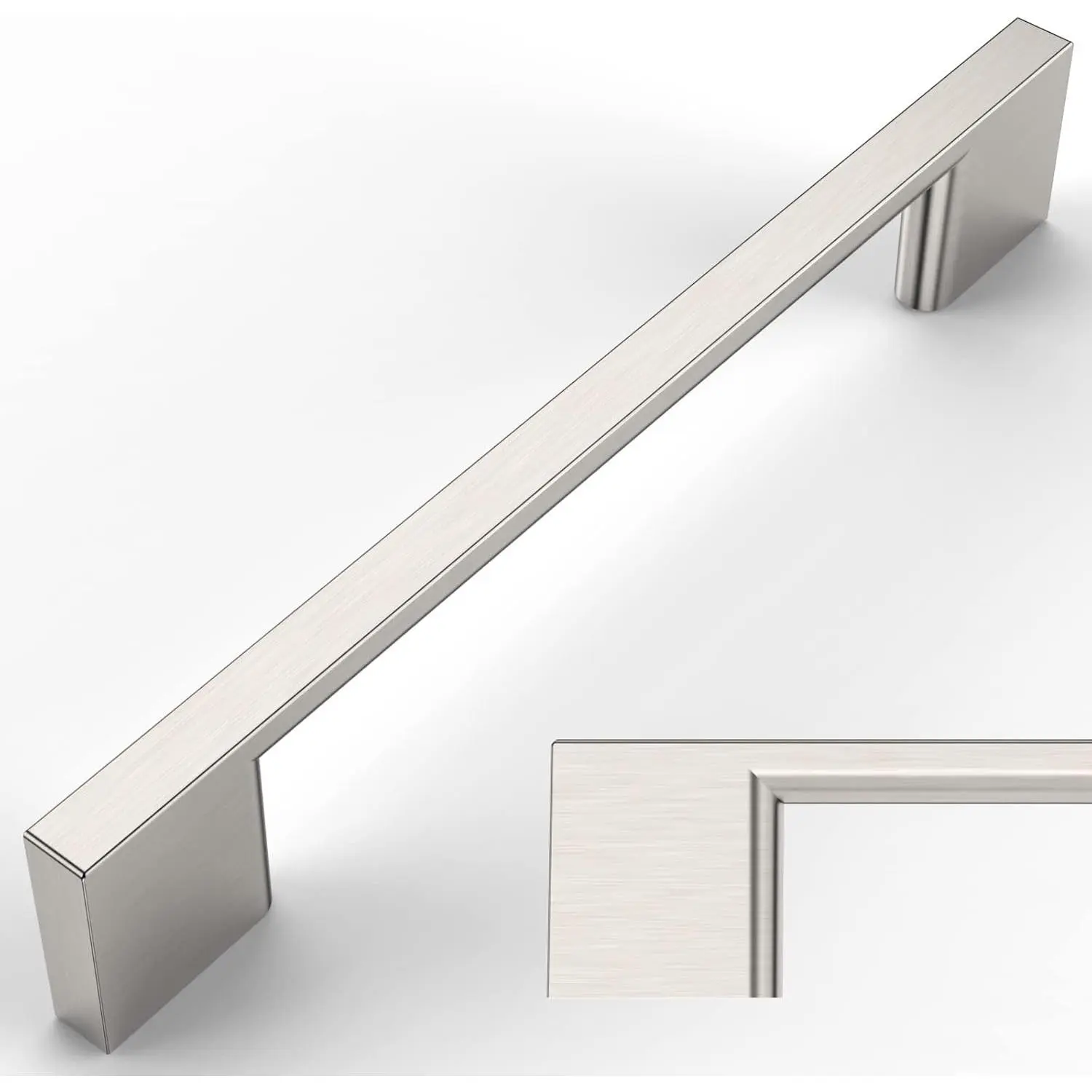 Amerdeco 10-Pack Brushed Satin Nickel Finish Rectangular Pulls - 5 in(128MM) Hole Centers, Easy-Install Cabinet Hardware for Kitchen Cupboards ZH0060