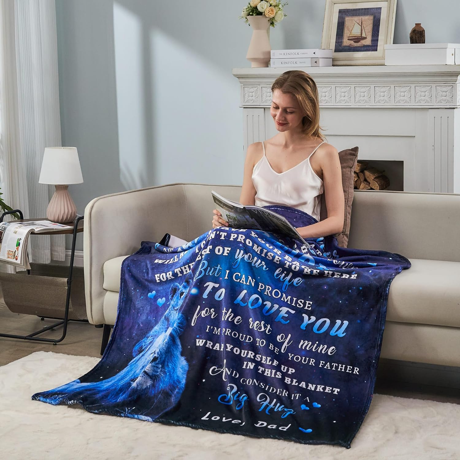 tgruihm Gift for Daughter from Dad: Blue Lion Blanket 50 x 60 inches (approx. 127.0 x 152.4 cm), Christmas Birthday Gift for Dad's Daughter, Mother's Day Gift for Adult Daughter, Graduation Flannel Blanket