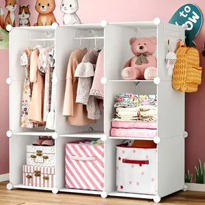 Portable Baby Wardrobe Closet Lightweight Kids Storage Organizer with Side Hooks DIY Modular Small Toy & Clothing Organizer 35.4x15.7x35.4 Inches White
