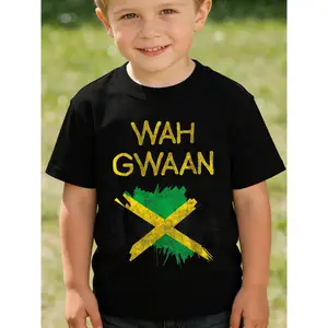 Wah Gwaan Jamaica Flag Jamaican Pride Kids Cotton T-shirt, Comfortable And Casual Round Neck Short Sleeves