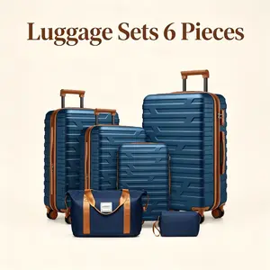 Navy Blue 6-Piece Hardside Expandable Luggage Set with Spinner Wheels, Multi Size Rolling Suitcases with Matching Duffel Bags, Large Capacity Travel Bags for Vacation and Long Distance Trips zipperless double pc hardshell cabin