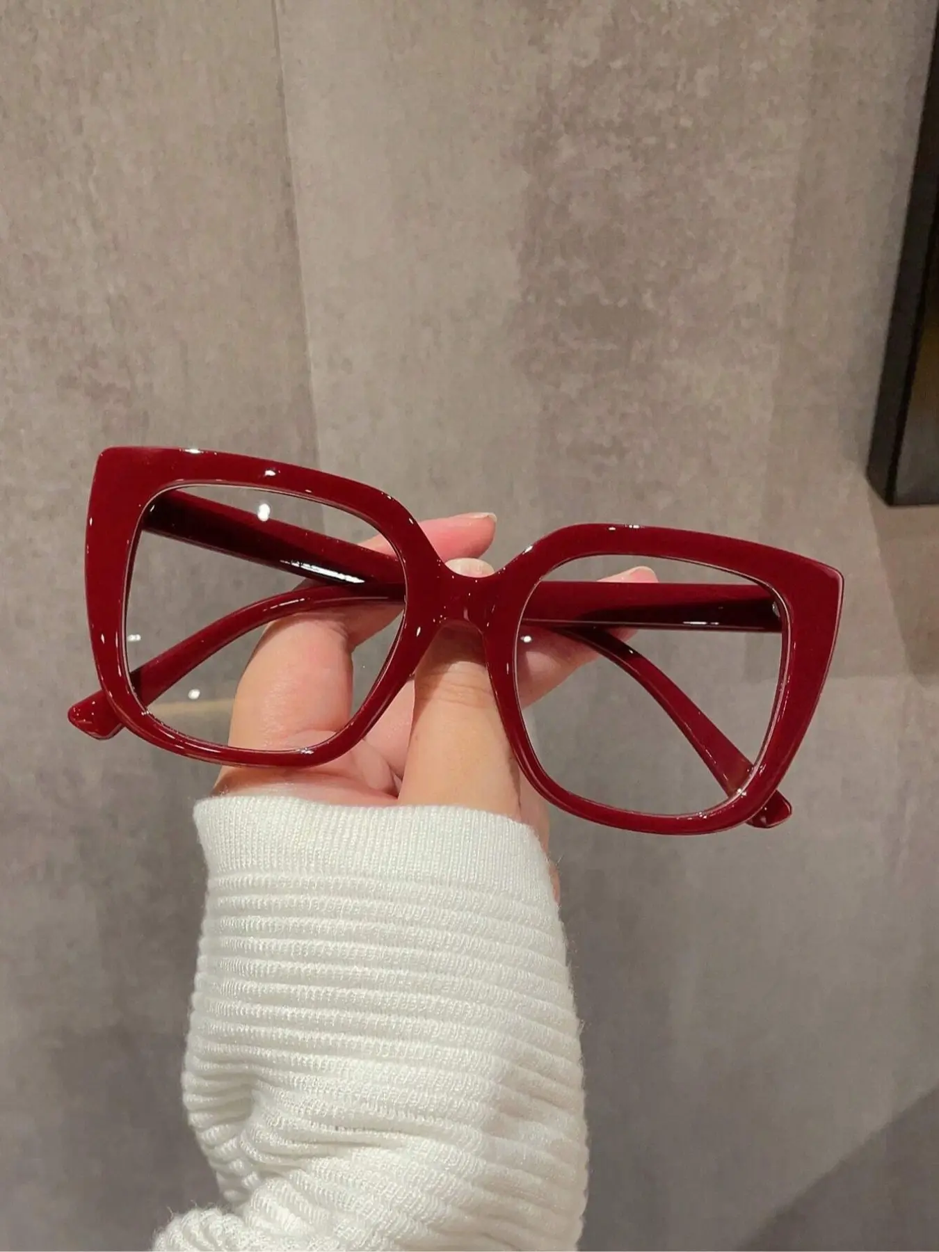Women's Burgundy Square PC Frame Retro Plain Non-Prescription Glasses, Casual Stylish Glasses, Anti-Blue Light, Casual Style, All Seasons, Transparent Lens