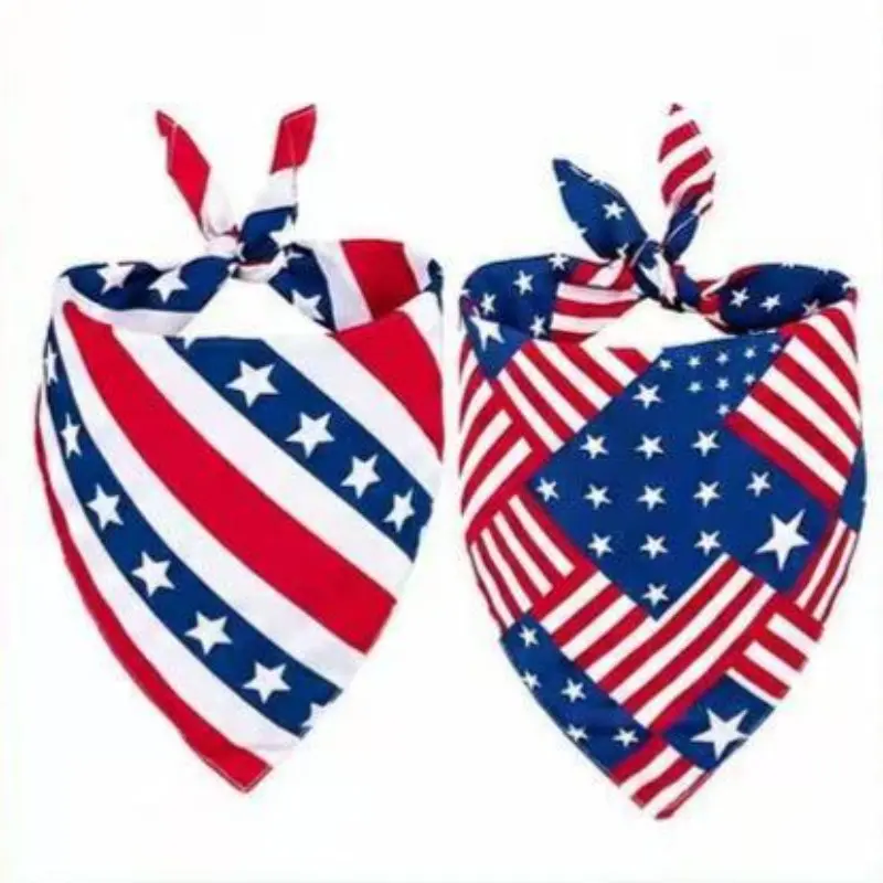 2-Pack American Independence Day Dog Scarves, Patriotic Usa Flag Scarf, Festival Accessory for Small Medium Large Dogs Cats