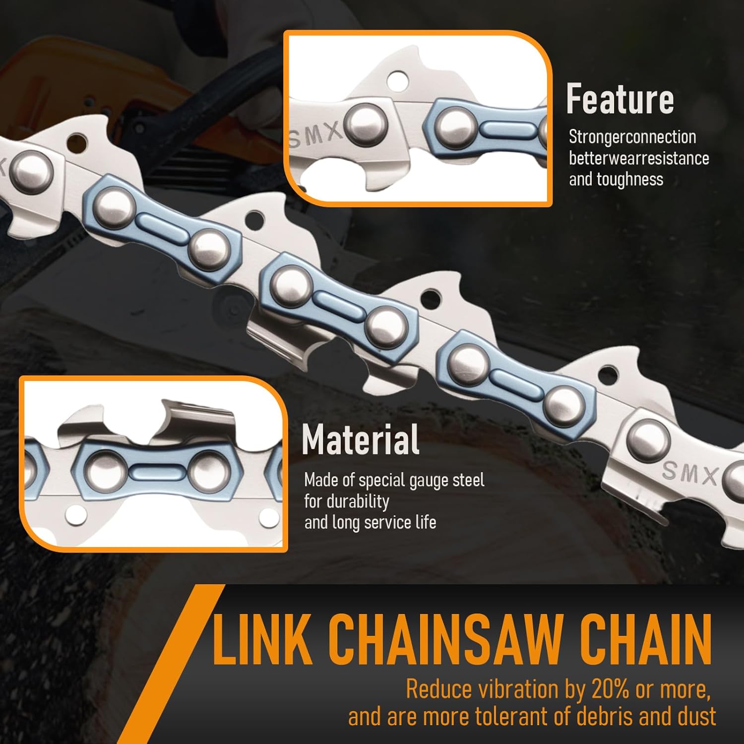 4 Pack 16 Inch  Chain, 3/8" LP Pitch .043'' Gauge 56 Drive Links Semi-Chisel Chain, Replacement for EGO