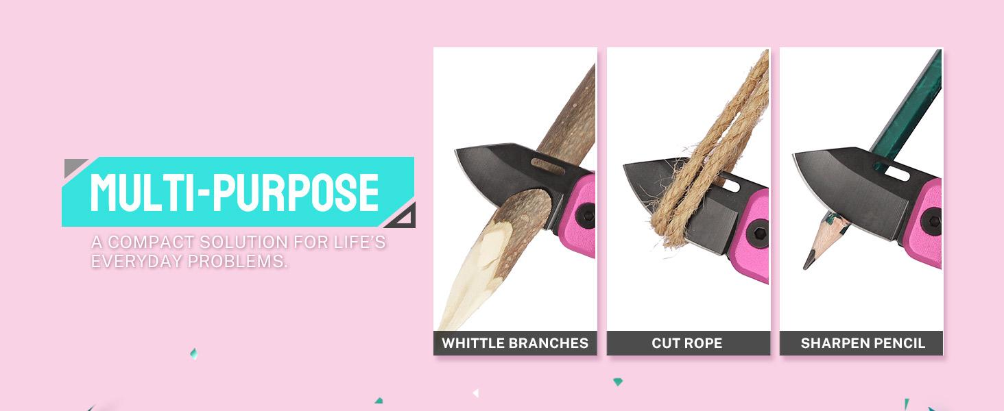 Pink Pocket Knife for Women - Stocking Stuffers for Christmas, Mothers Day Gifts, Keychain Edc with 1.62inch Blade - Small Folding Knives for Everyday Carry, Box Cutter - Gadgets for Camping Hiking